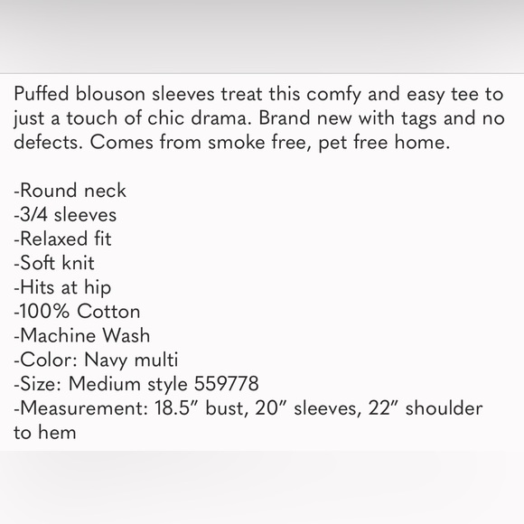 LOFT NWT Navy Floral Puff Shoulder Top M - Picture 8 of 8